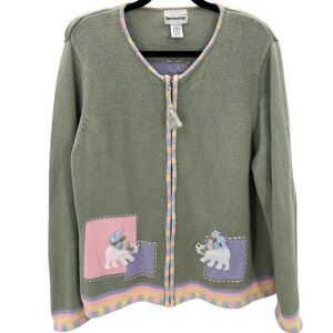 VTG Breckenridge Green Polar Bear Zip Up Cardigan Sweater Sz Medium Grandmacore